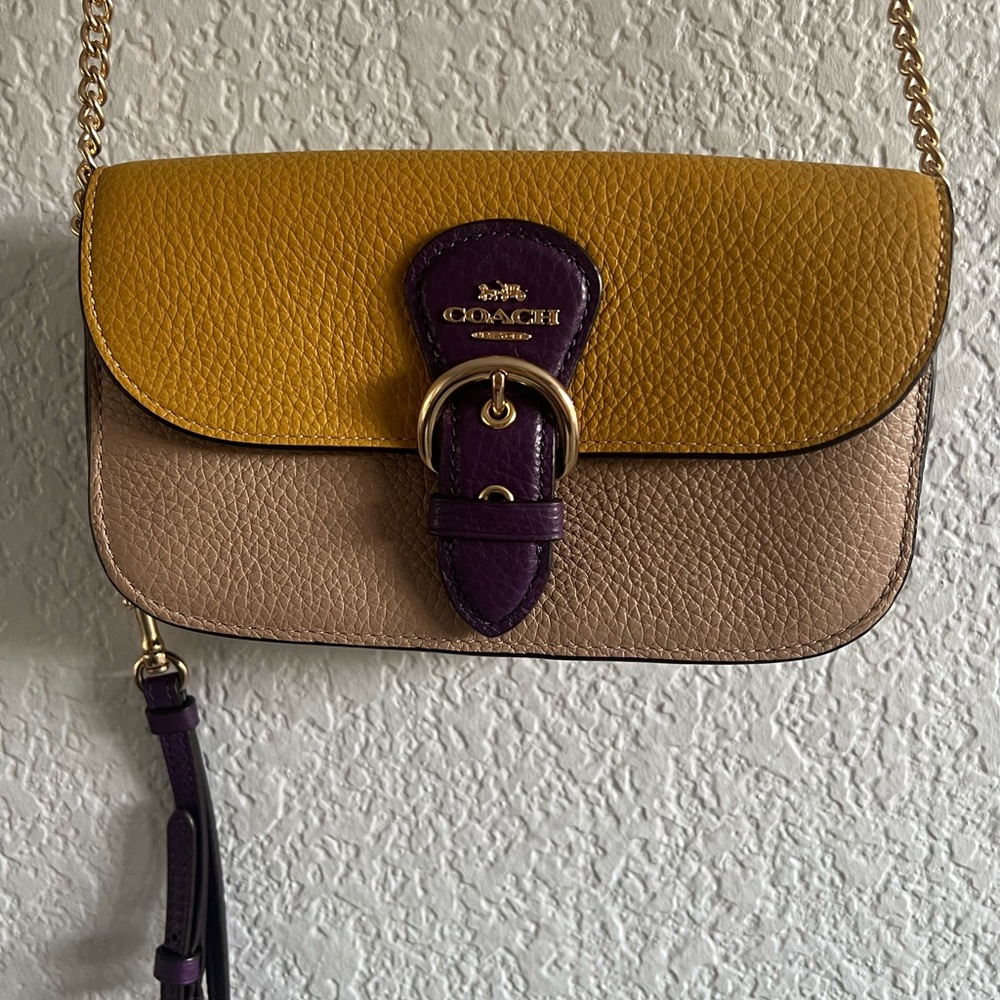 Coach Yellow and Tan Crossbody Bag with Purple Accent